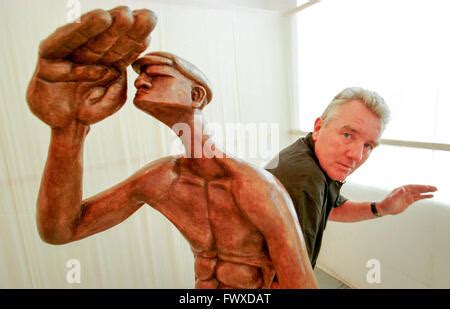 Sculptor and convicted murderer Jimmy Boyle with some of his work at an ...