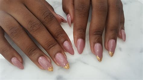 Nude Nails Almond Nails Gold Nail Tips Nail Shapes | Gold nails, Almond
