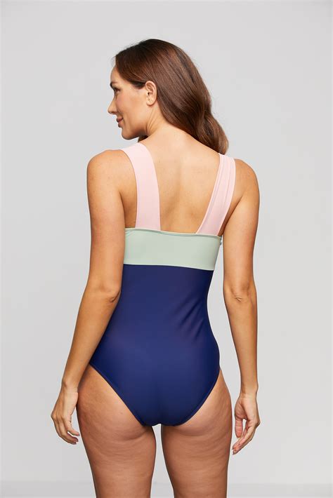 Square Neck Colorblock One Piece Swimsuit