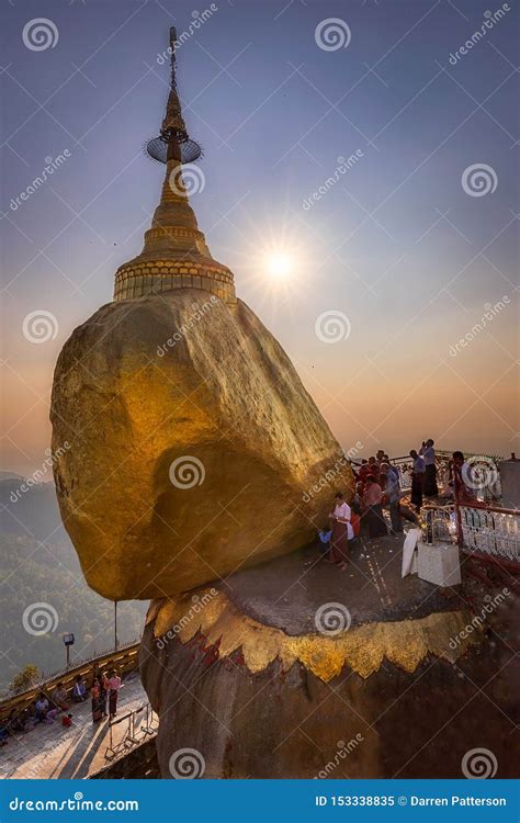 Golden Sunset at Golden Rock Editorial Image - Image of worship, holy ...