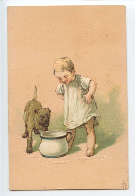 art AF Pug? Dog Chamber Pot Child Boy original old 1900s postcard PFB ...