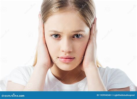 Offended Teenage Girl Covering Ears with Hands Stock Photo - Image of ...