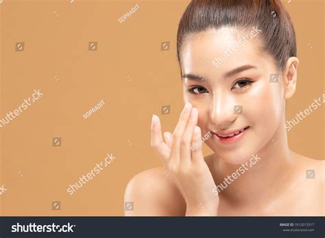 beauty asian women touching soft chin stock photo  shutterstock