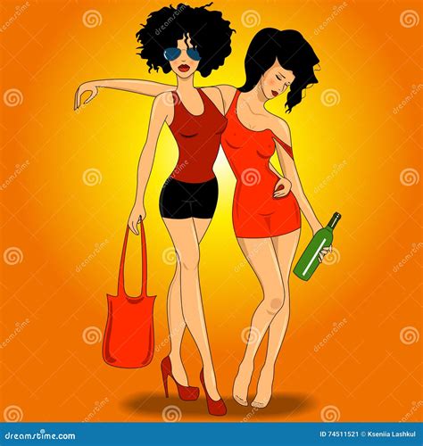 Drunk girls stock vector. Illustration of girl, vector - 74511521