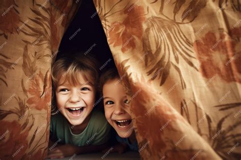 Дети смеются, играя в прятки | Премиум Фото