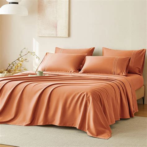 Amazon.com: JELLYMONI Queen Sheet Sets Orange - 400 Thread Count 100%