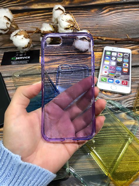 Купить Чехол iPhone 7, 8 силиконовый прозрачный с блестками (фиолетовый ...