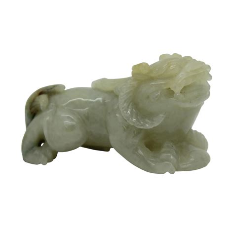 Hand Carved Natural Green & Yellow Jade Feng Shui Lucky Pixiu Figure