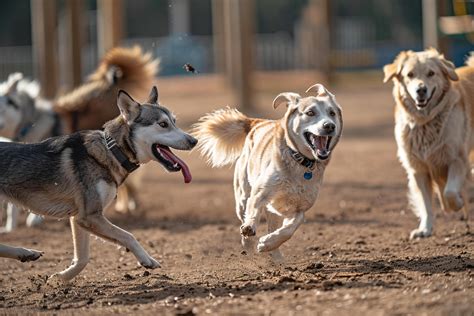 Dogs Having Fun and Playing Together at the Dog Park 48638497 Stock