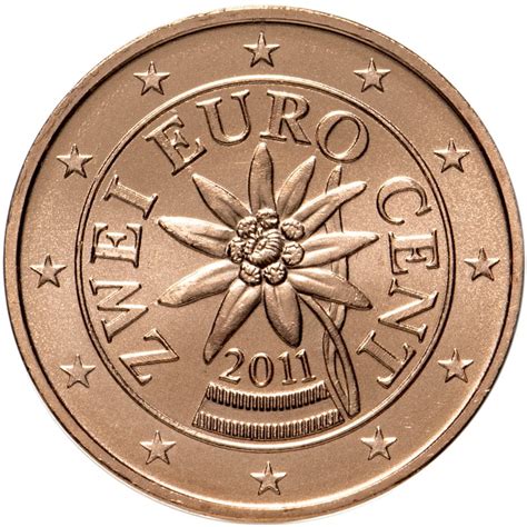 Монета Австрия 2 евроцента (cents) 2011 стоимостью 75 руб.