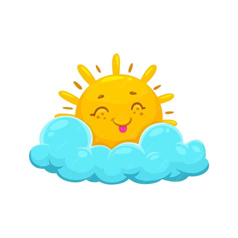 Premium Vector | Cartoon sun character with cloud funny cute sunny