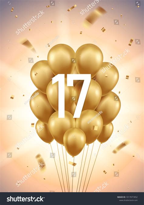 17th Year Anniversary Celebration Background Golden: เวกเตอร์สต็อก ...