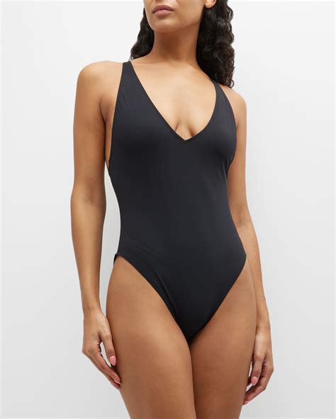 Toteme Deep V-Neck One-Piece Swimsuit | Neiman Marcus