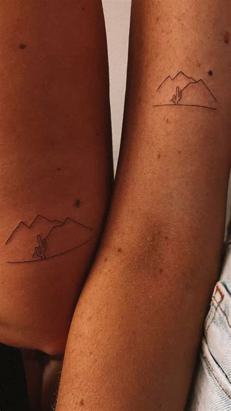 minimal mountain desert matching tattoo   earthy tattoos