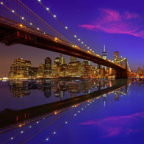 brooklyn bridge sunset  york manhattan stock photo image