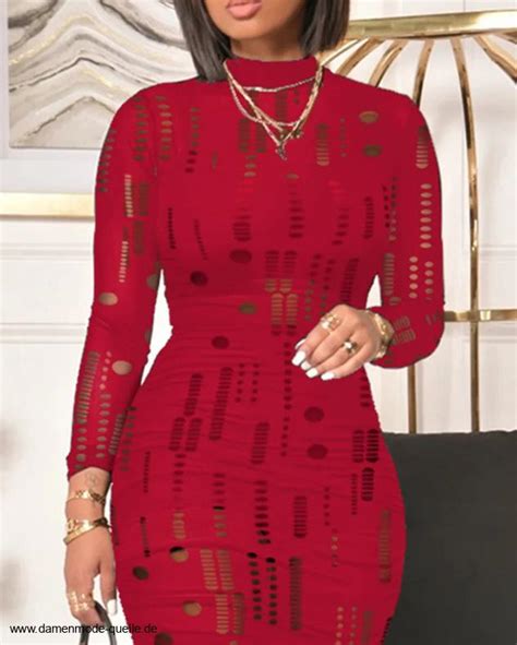 Kleider 2025 | Langarm Bodycon Kleid mit Sexy Cut Outs Knielang in Rot ...