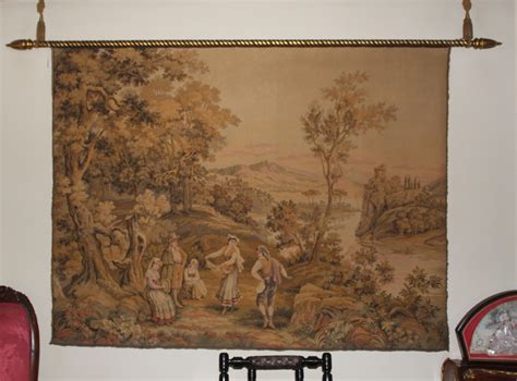 Lot - Large Scenic European Tapestry with Fancy Hanger