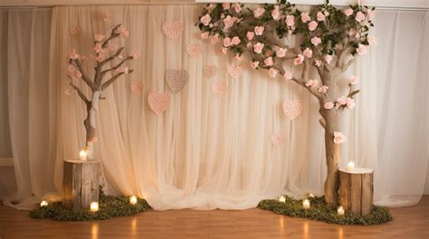 Wedding Stage Curtain With White Curtains And A Tree Decorated Pink ...