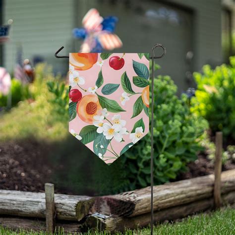 Cherries Flowers Peaches Garden Flag 18" x 12.5" Double Sided Yard Lawn