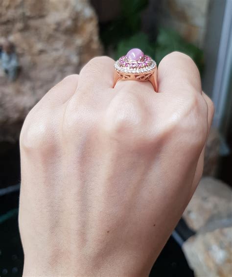 Pink Star Sapphire, Pink Sapphire and Diamond Ring Set in 18 Karat Rose
