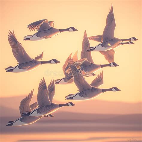 Flock of Geese Flying V Formation Stock Illustration - Illustration of ...