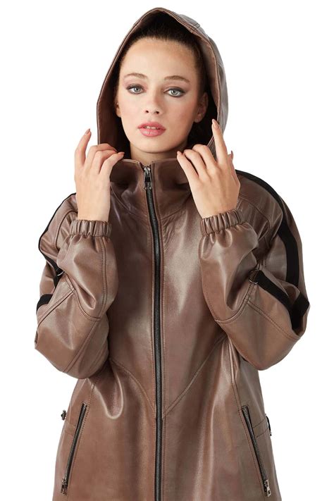 Antonia Roman Women's 100 % Real Mink Leather Hooded Antique Coat