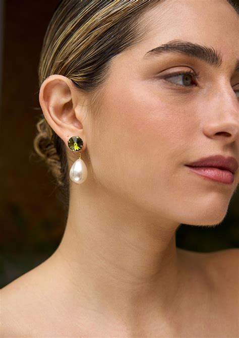 עגילי SABRA פרלה | ירוק זית - שלי דהרי | מעצבת תכשיטים