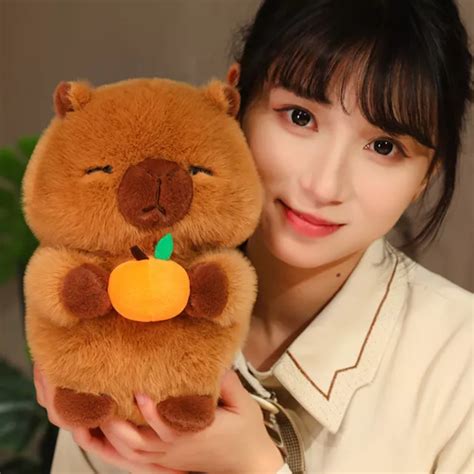 NON-DEFORMED PLUSH CAPYBARA Plushie Soft Fluffy Toy Holding Fruit Cute ...