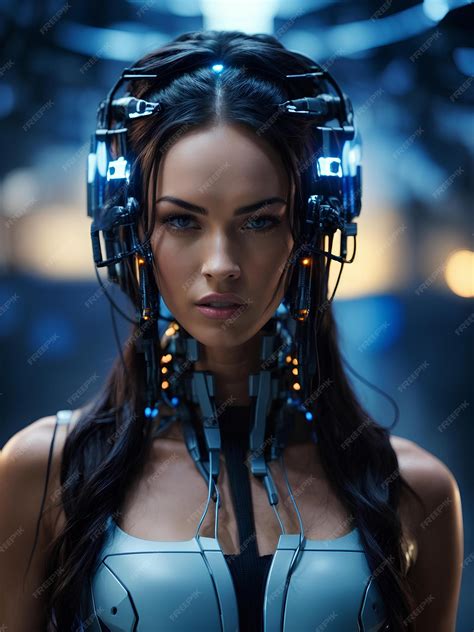 Premium Photo | Megan Fox humanoid artificial intelligence robot blue