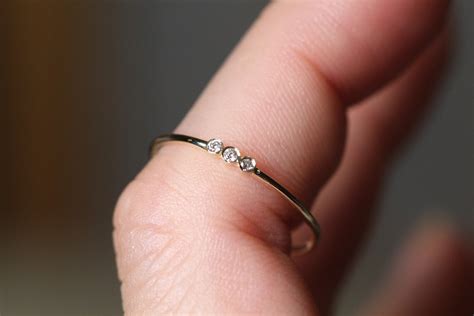 Diamond Thin Ring / Stacking Diamond Ring / Thin Gold Ring / - Etsy