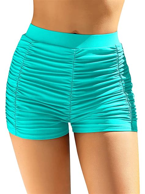 ALove Women's Ruched Swim Shorts High Waisted Bikini Tankini Bath Suit ...