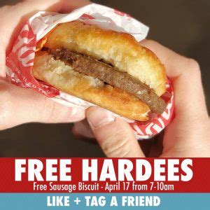 FREE Hardee's Sausage Biscuit on April 17th - Julie's Freebies