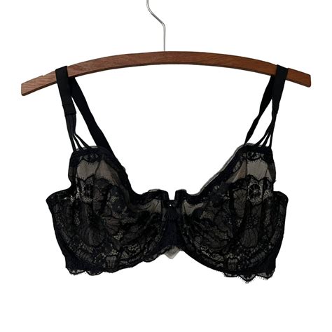Wacoal Black Nude Sheer Lace Mesh Wired Bra Size 34DD - Gem