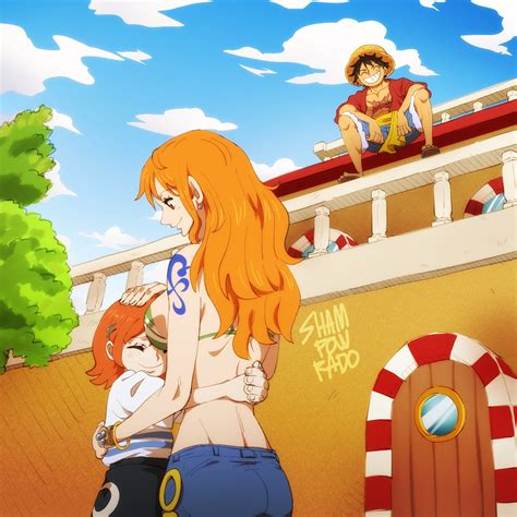 nami, monkey d. luffy, thousand sunny, and nami's fangirl (one piece
