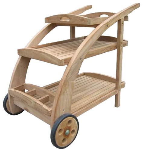 Outdoor Teak Trolley Serving Cart - Transitional - Outdoor Serving ...