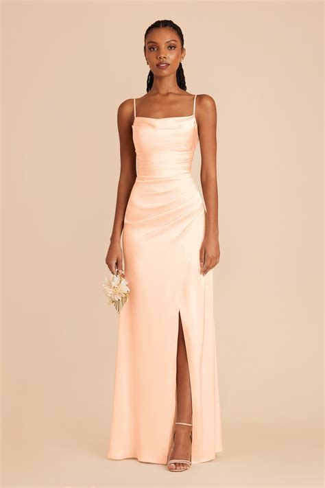 Lydia Peach Cream Cowl Neck Matte Satin Bridesmaid Dress | Birdy Grey