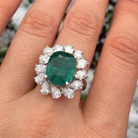 emerald diamond flower ring emerald jewelry ring white gold rings