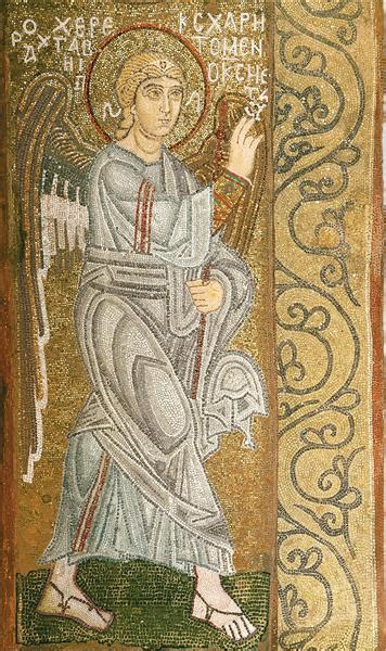 The Annunciation. Archangel Gabriel, c.1030 - Byzantine Mosaics ...