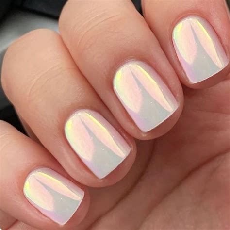 white press  nails short square fake nails aurora chrome false nails