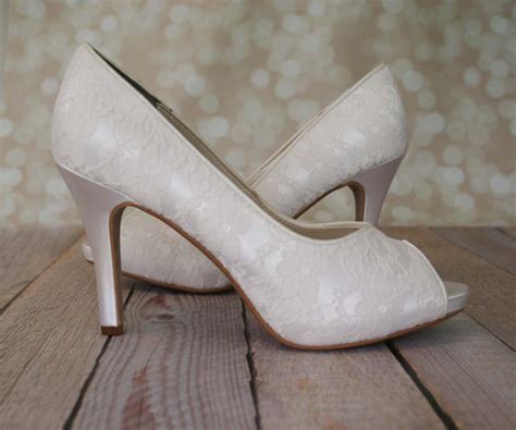 Ivory Wedding Shoes -- Ivory Peep Toe Wedding Shoes With Lace Overlay ...