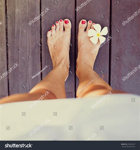 instagram style photo bare feet standing stock photo