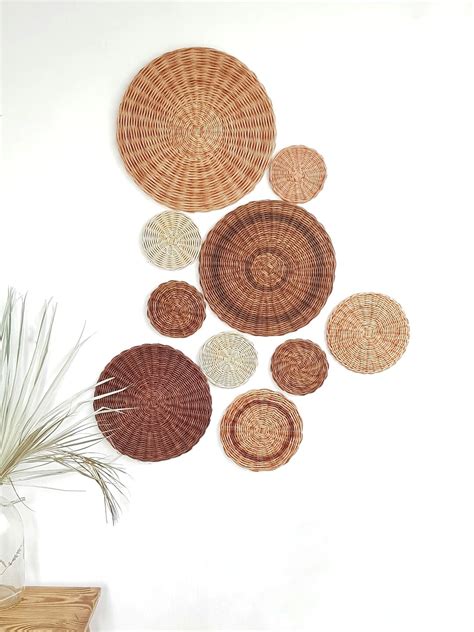 Wicker Wall Baskets Wicker Wall Decor Set of 10 Wall Baskets Boho Wall ...