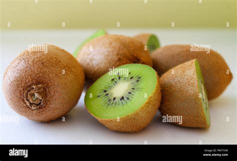 group  fresh kiwis  table kiwi tropical green fruit sliced stock