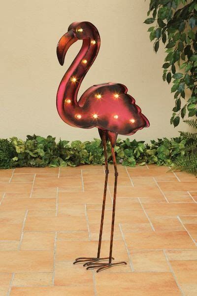 Solar Powered Pink Flamingo Metal LED Yard & Garden Decor 34" | Pink