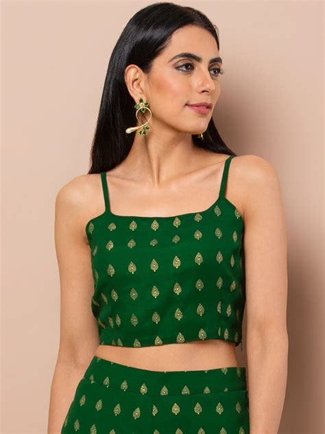buy indya women green printed fitted crop top tops  women