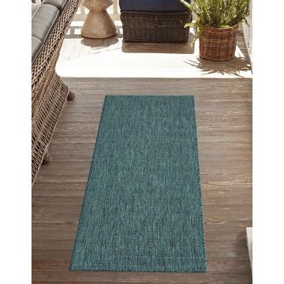 Unique Loom 2' 0 X 6' 1 Runner Indoor/outdoor Solid Teal Runner Rug ...