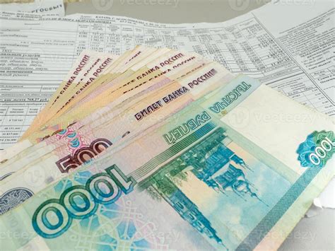 Russian money. Money on a pay stub. Payment of utility services ...