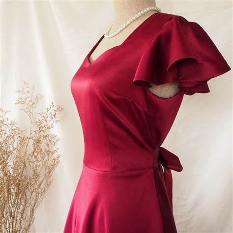 Dark Red Elegant Dress - Etsy