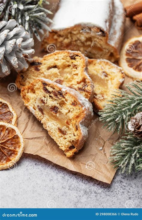 Christmas Stollen with Winter Holidays Decoration Stock Photo - Image ...