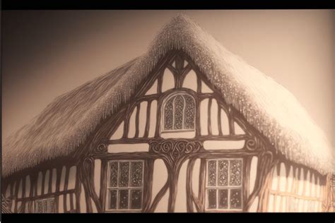 Tudor house drawing filtered through AI by ObsidianPlanet on DeviantArt